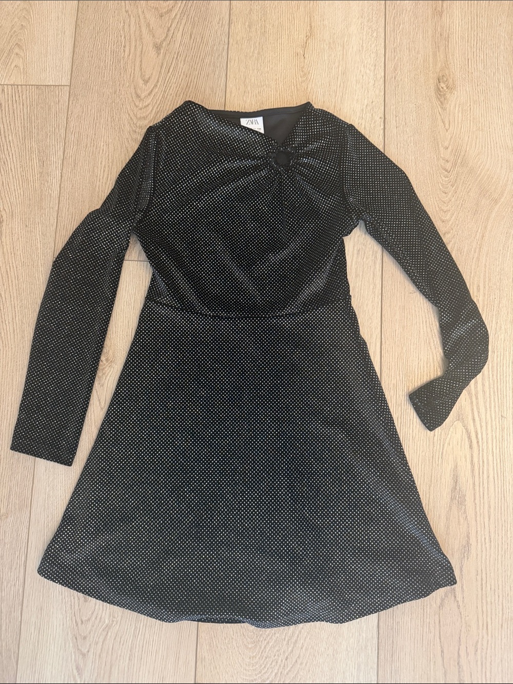Zara Black Sparkle Long-Sleeve Party Dress
